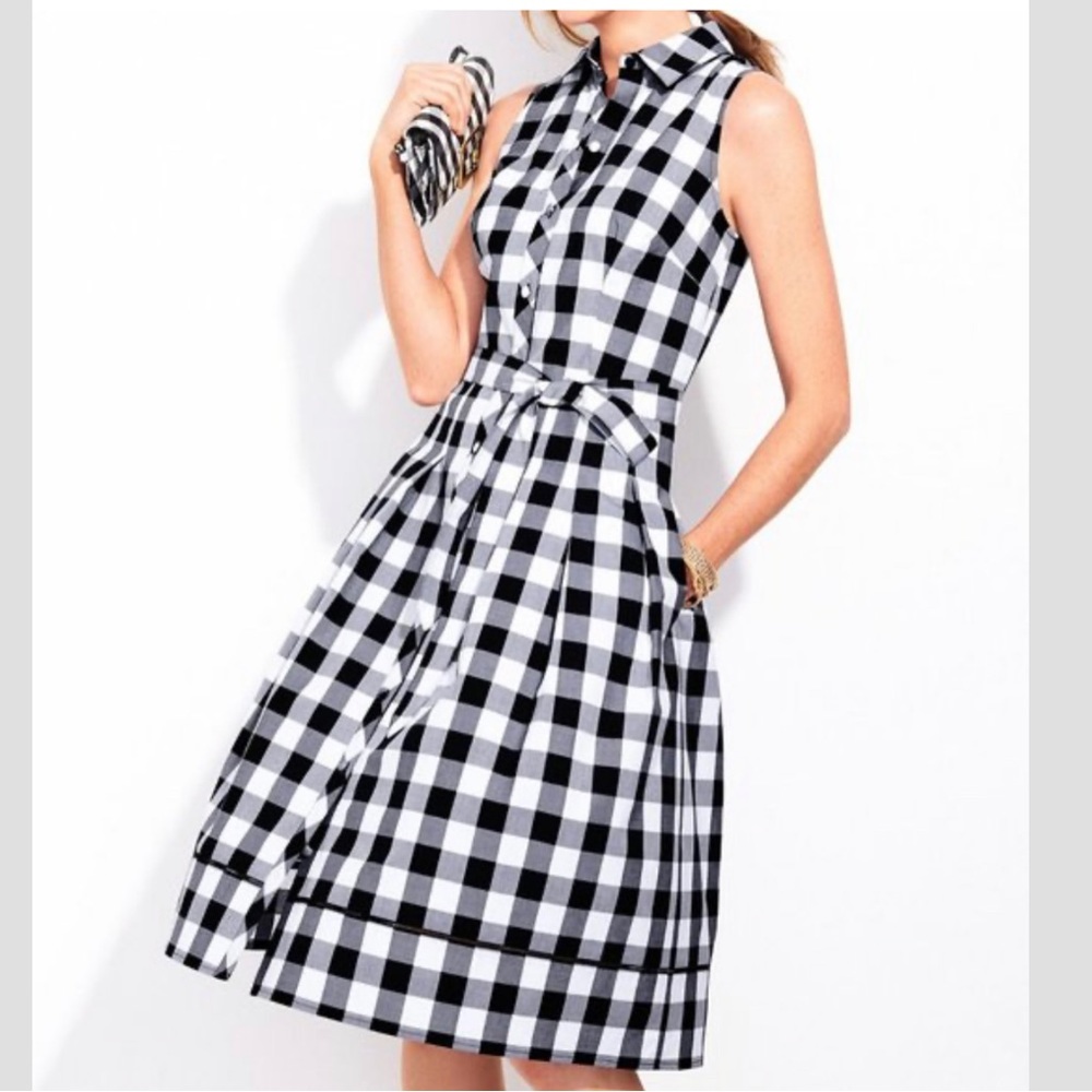 Talbots Gingham Plaid Fit and Flare Dress Size: 10 Black/White